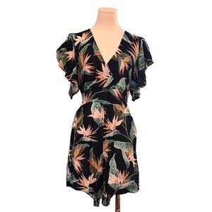 Paradise Tropical Bird of Paradise Floral Romper Black Wrap Tie Back 2XL Boho